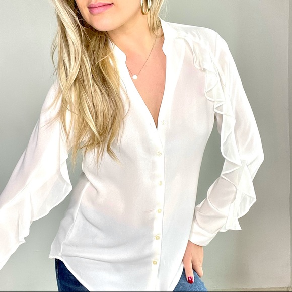 Express White Ruffle Sleeve Button Up Blouse Small